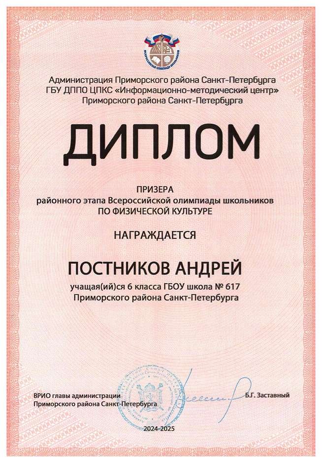 2024-2025 Постников Андрей 6л1 физическая культура (Тронь Т.И.)